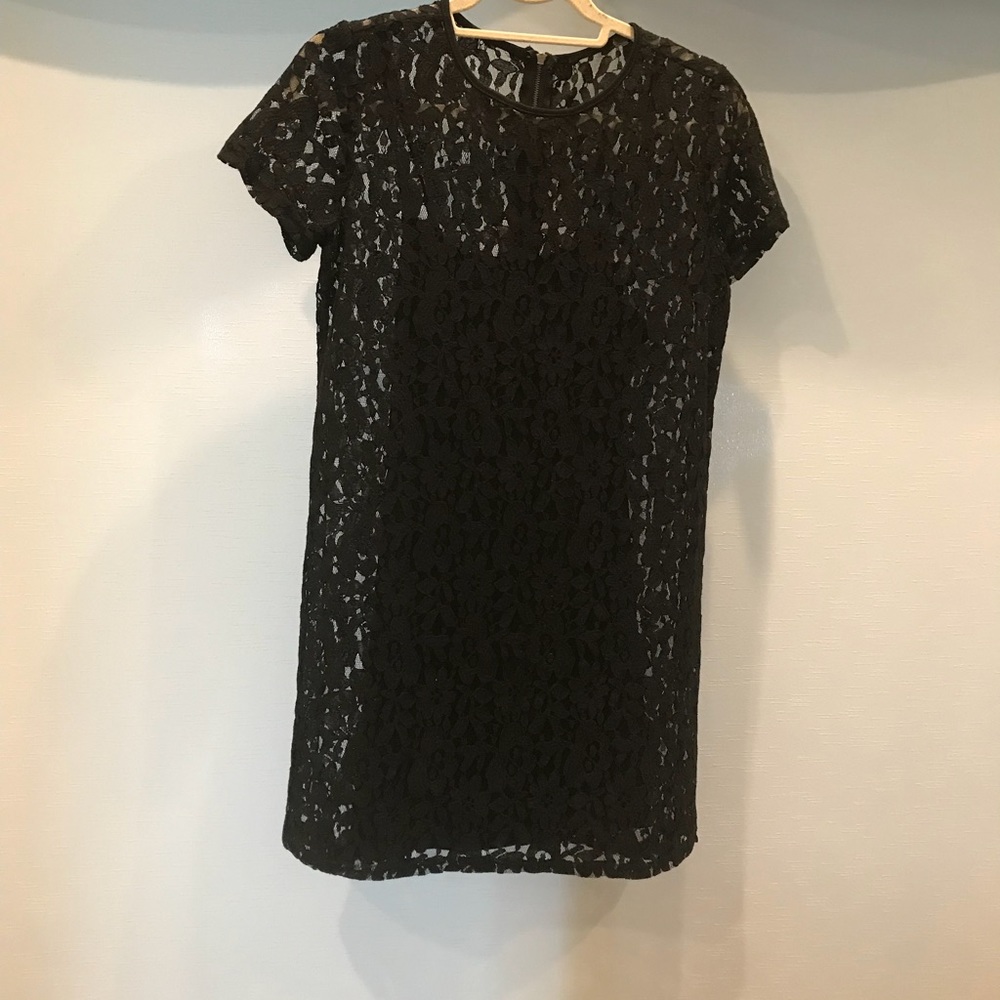 Lace shift black mini dress